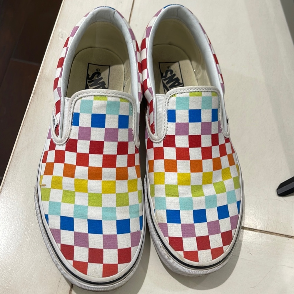 Great Condition Rainbow Checkered Slip-on Vans